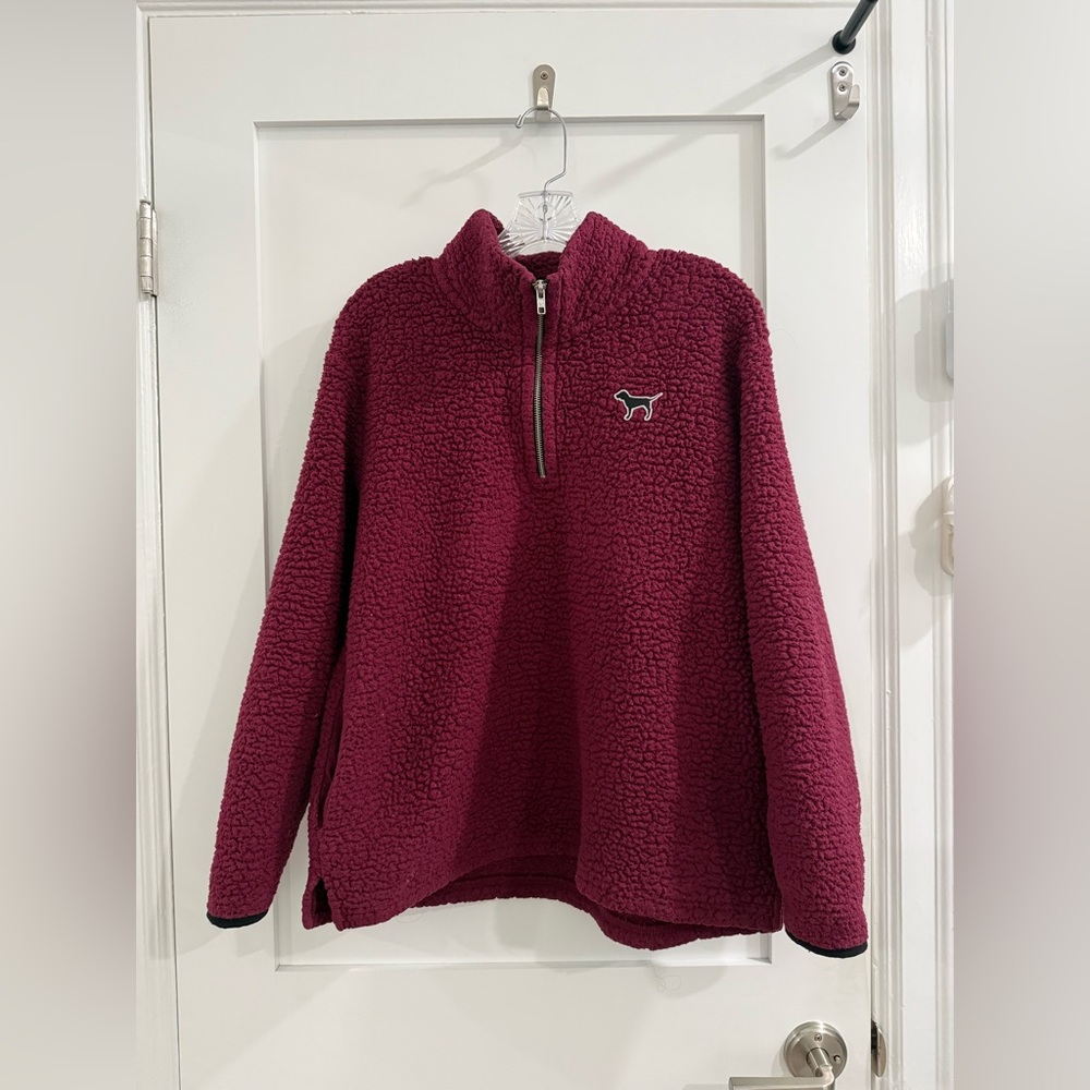 PINK (Victoria’s secret) burgundy Sherpa 1/4 zip pullover (fair condition)